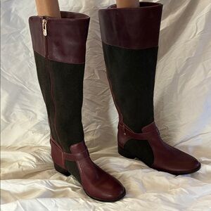 ANTONIO MELANI Burgundy and Dark Gray Over the Knee Boots